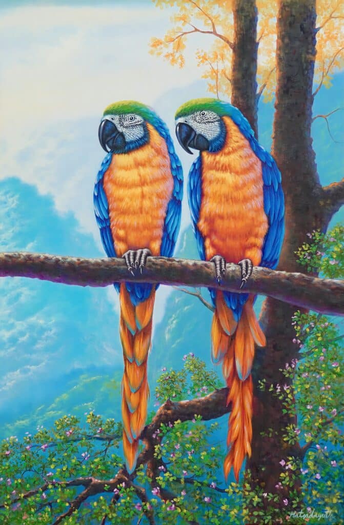 Two goldfinches on a branch - 60 x 90 CM