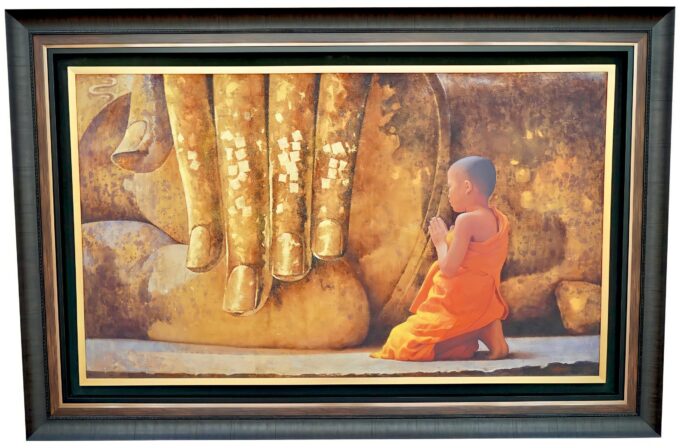 L'enfant moine et le bouddha d'or - 170 x 100 cm - Reproductions de tableaux et peintures haut de gamme