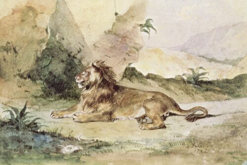 Un lion dans le désert - Eugène Delacroix - Reproductions de tableaux et peintures haut de gamme