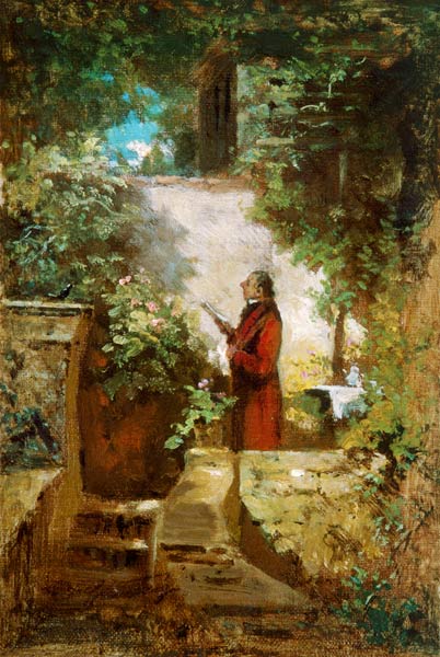 The Newspaper Reader in the Garden of the House - Carl Spitzweg