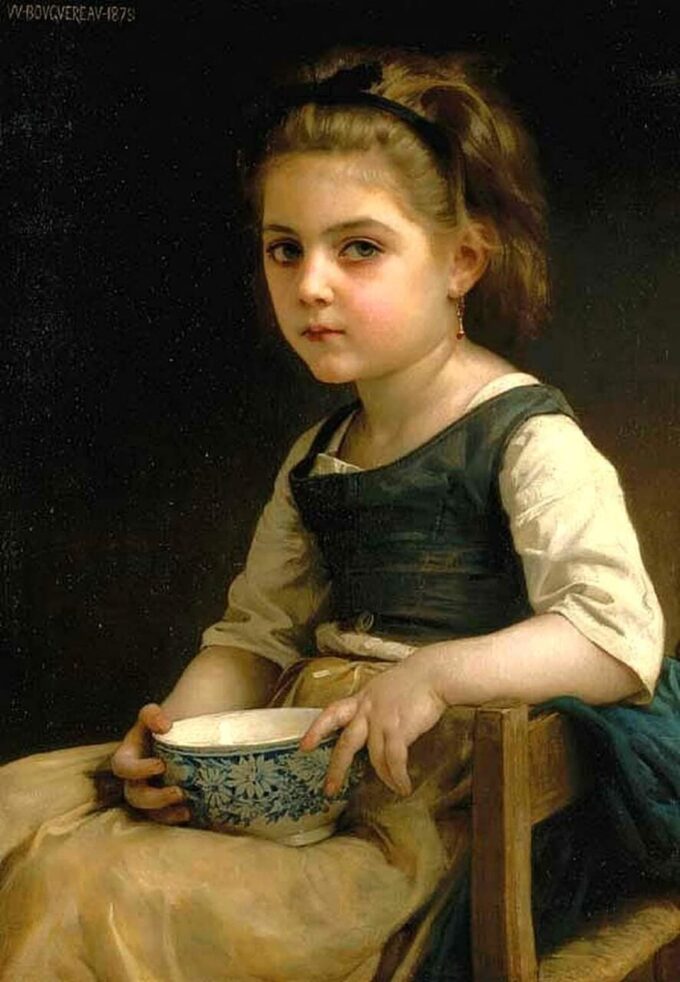 Little girl with a blue bowl - William Bouguereau