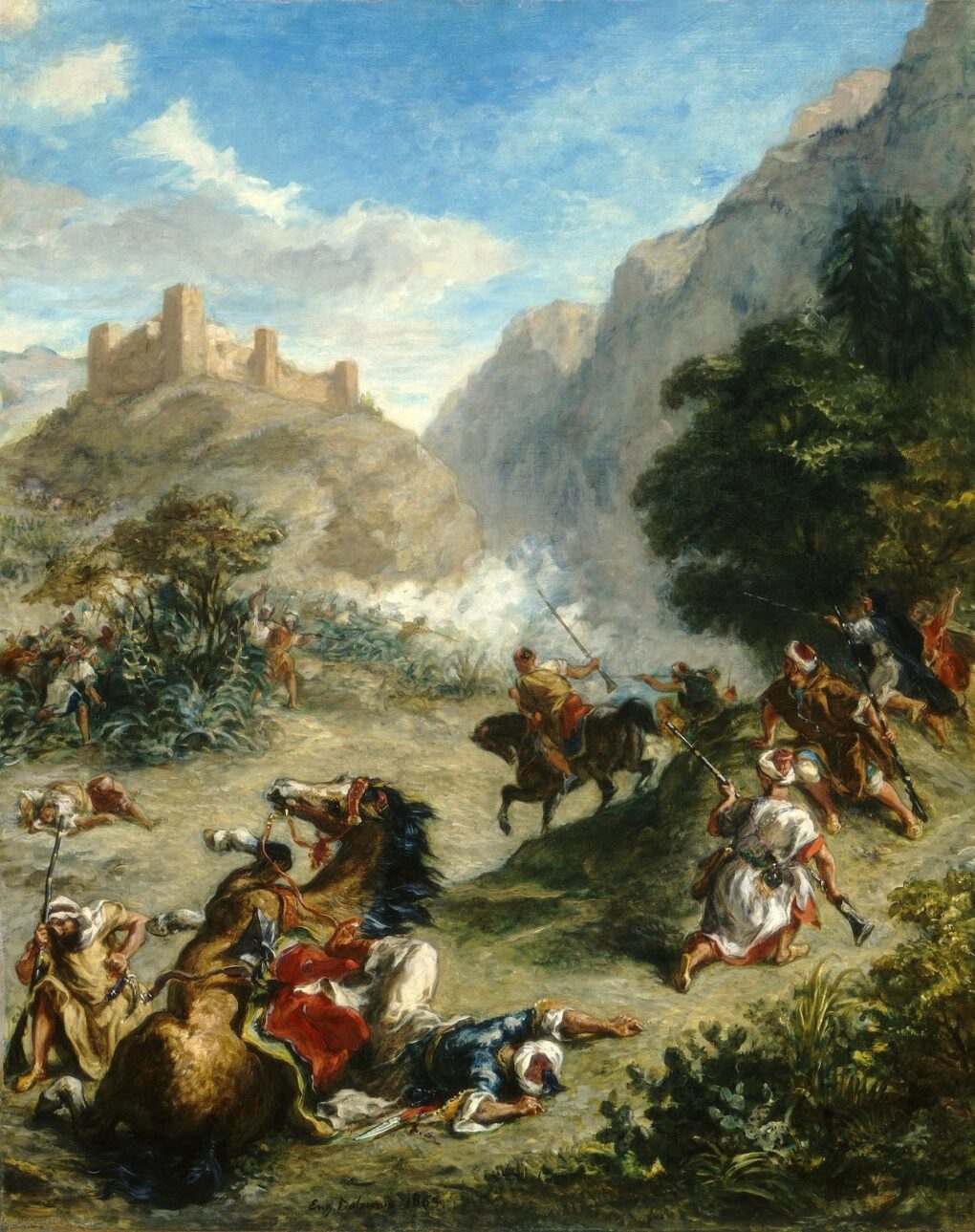 Lutte entre Arabes en montagne ou recouvrement fiscal arabe - Eugène Delacroix - Reproductions de tableaux et peintures haut de gamme