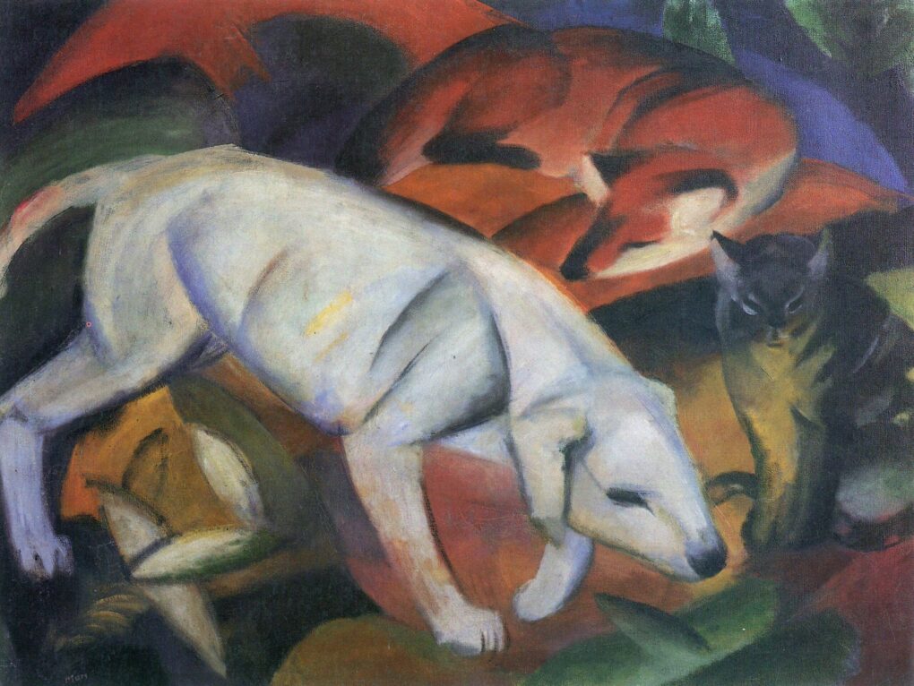 Trois animaux (chien, renard et chat) - Franz Marc - Reproductions de tableaux et peintures haut de gamme