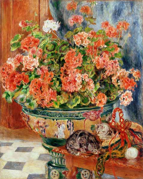 The Geraniums and Cats - Pierre-Auguste Renoir