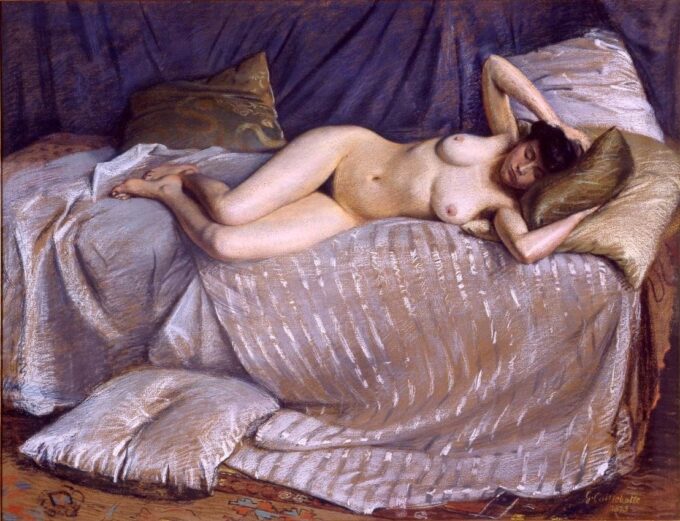 Femme nue étendue sur un divan - Caillebotte - Reproductions de tableaux et peintures haut de gamme