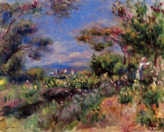 Jeune femme dans un paysage Cagnes - Pierre-Auguste Renoir - Reproductions de tableaux et peintures haut de gamme