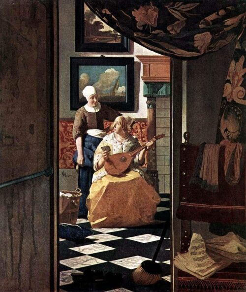 La Lettre d'amour (Vermeer) - Johannes Vermeer - Reproductions de tableaux et peintures haut de gamme