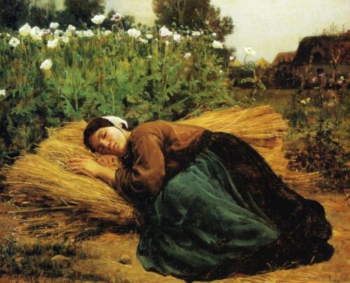 Jeune faucheur dormant sur des gerbes de blé - Jules Breton - Reproductions de tableaux et peintures haut de gamme