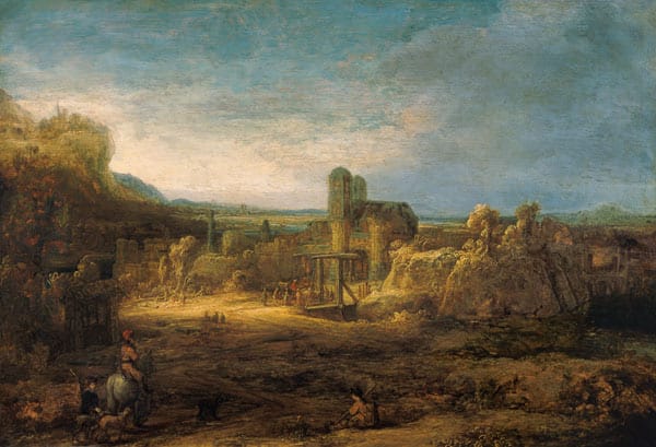 Landscape with a Drawbridge - Rembrandt van Rijn