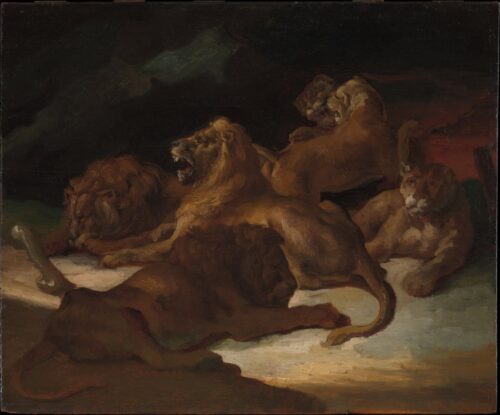 Des lions dans un paysage montagneux - Théodore Géricault - Reproductions de tableaux et peintures haut de gamme