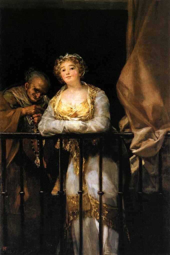 Maja and Celestine on the Balcony - Francisco de Goya Oil Painting Reproduction