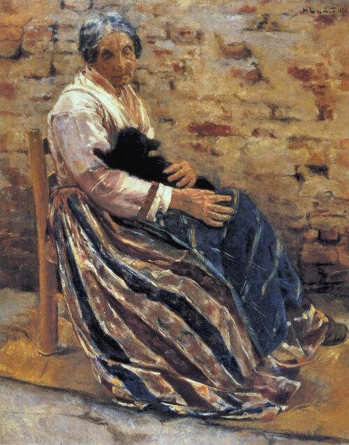 Une vieille femme avec un chat - Max Liebermann - Reproductions de tableaux et peintures haut de gamme