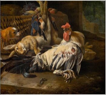 Nature morte avec coq - Melchior d'Hondecoeter - Reproductions de tableaux et peintures haut de gamme