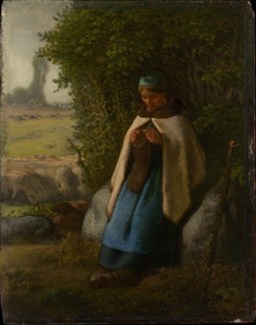 Bergère assise sur un rocher - Jean-François Millet - Reproductions de tableaux et peintures haut de gamme