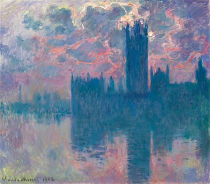 The Parliament, Sunset (W1603) - Claude Monet