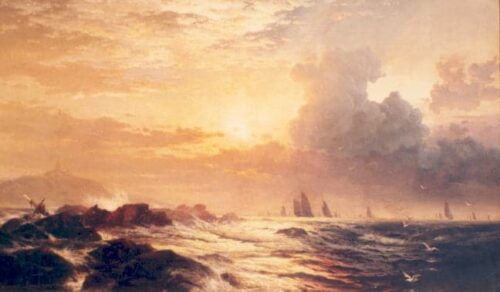 La navigation de plaisance au coucher du soleil - Edward Moran - Reproductions de tableaux et peintures haut de gamme