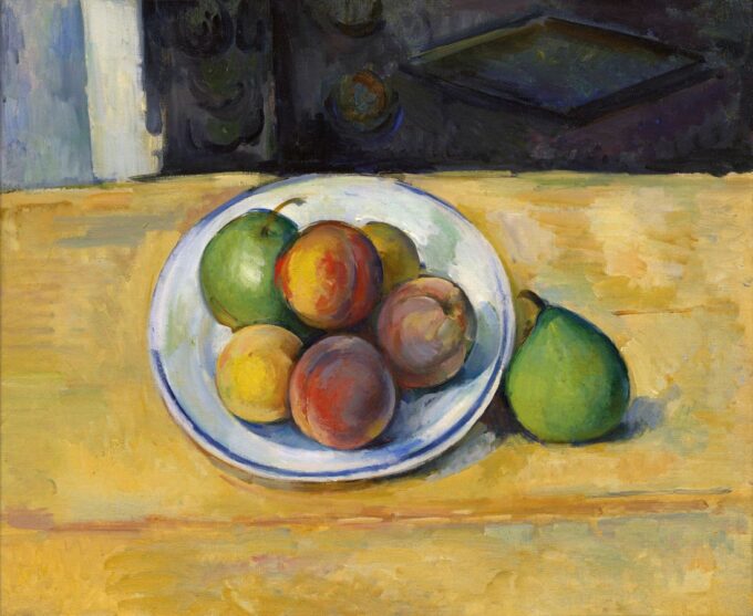 Still Life with a Peach and Two Green Pears – Paul Cézanne

High-quality oil painting reproduction of "Nature morte avec une pêche et deux poires vertes" by Paul Cézanne