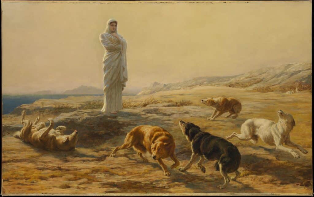 Pallas Athéna et les chiens du berger - Briton Rivière - Reproductions de tableaux et peintures haut de gamme