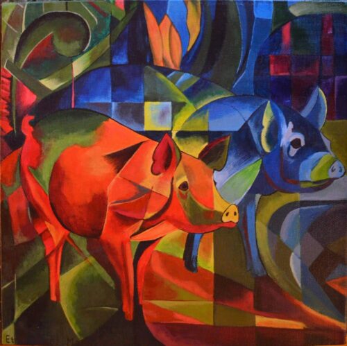 Cochons rouge et bleu - Franz Marc - Reproductions de tableaux et peintures haut de gamme