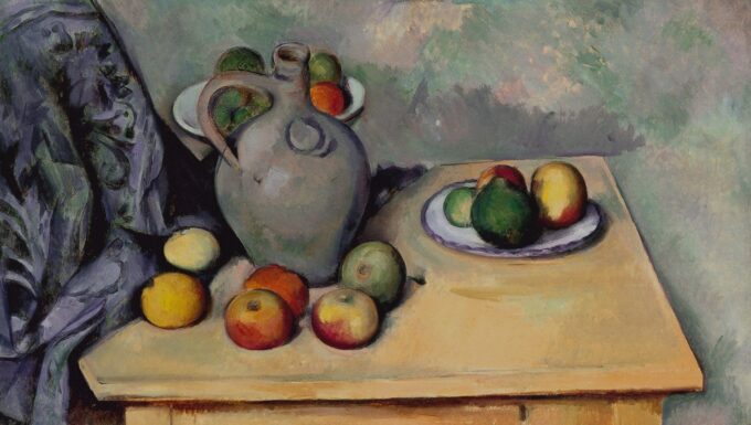 Still Life with a Blue Drapery – Paul Cézanne. High-quality oil painting reproduction for sale