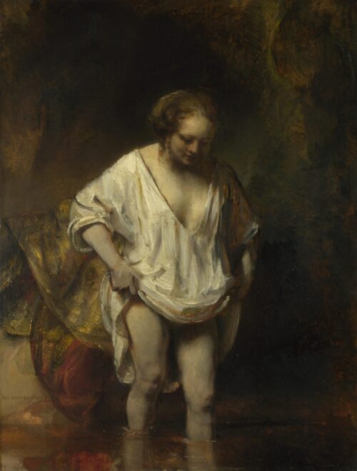 Femme se baignant dans une rivière - Rembrandt van Rijn - Reproductions de tableaux et peintures haut de gamme