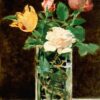 Roses et tulipes dans un vase - Edouard Manet - Reproductions de tableaux et peintures haut de gamme