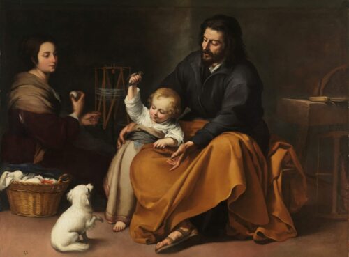 La Sainte Famille avec un oiseau - Bartolomé Esteban Murillo - Reproductions de tableaux et peintures haut de gamme