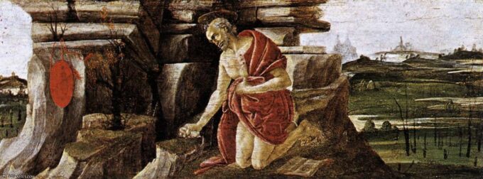 Saint Jerome in Penitence (Predella of the San Marco Altarpiece) - Sandro Botticelli