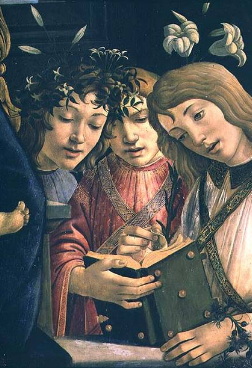 Madonna and Child with the Young Saint John the Baptist and Angels: Detail Showing Three Angels - Sandro Botticelli

SEO-Optimized Title: Sandro Botticelli Oil Painting Reproduction: Madonna and Child with Angels Detail