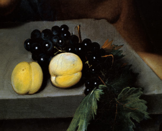 The Sick Bacchus, detail of peaches and grapes - Caravaggio