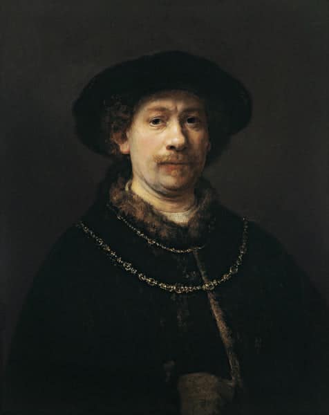 Self-portrait with beret and two gold chains - Rembrandt van Rijn