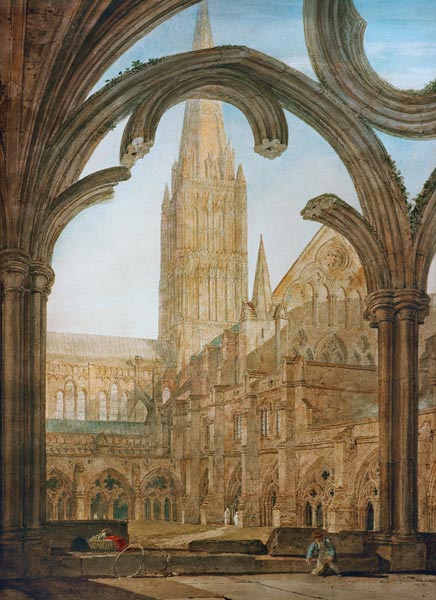 Vue sud de la cathédrale de Salisbury depuis les cloîtres - William Turner - Reproductions de tableaux et peintures haut de gamme