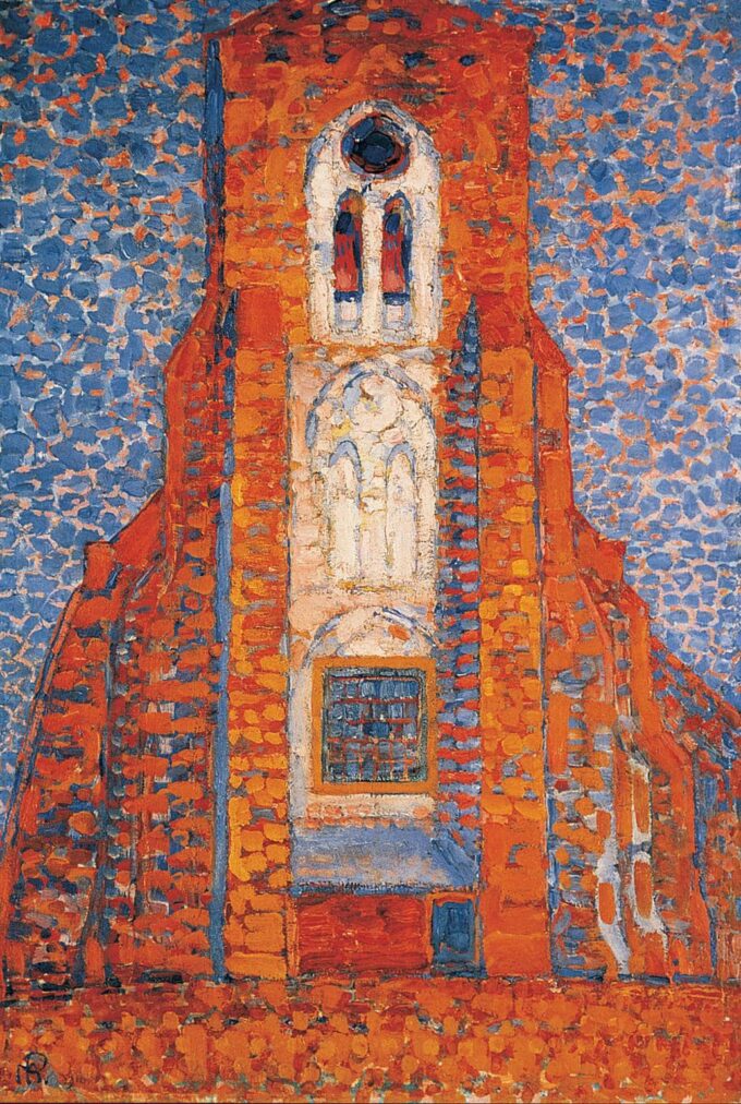 Sun, church in Zeeland church facade Zoutelande - Mondrian