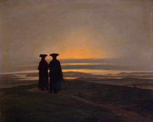 Paysage du soir avec deux hommes - Caspar David Friedrich - Reproductions de tableaux et peintures haut de gamme