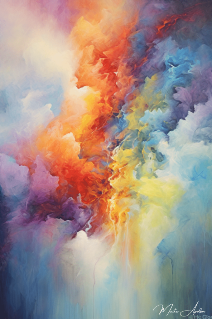 Contemporary multicolored abstract cloud painting