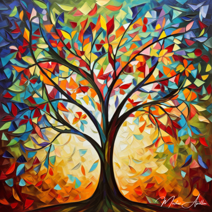 Abstract tree painting in Picasso style