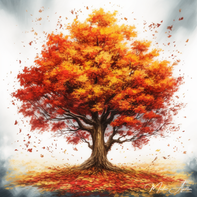 Autumn tree tableau on white background