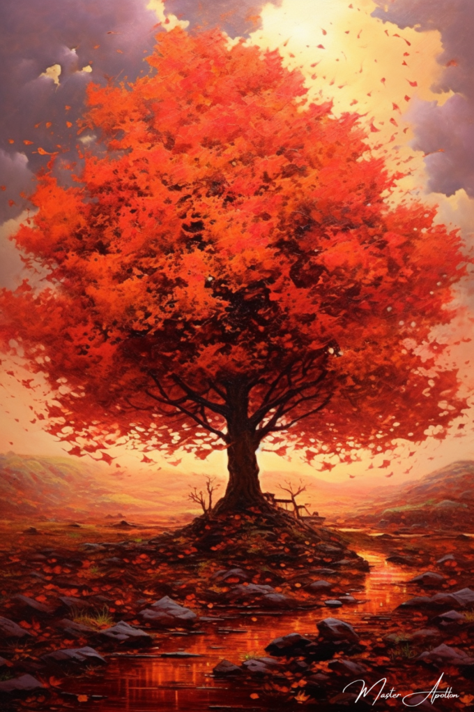 Autumn tree resting on a table