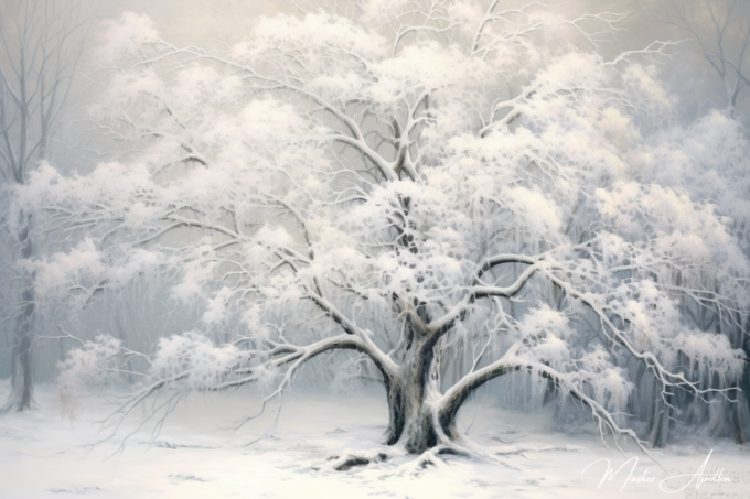 White tree painting in the snow