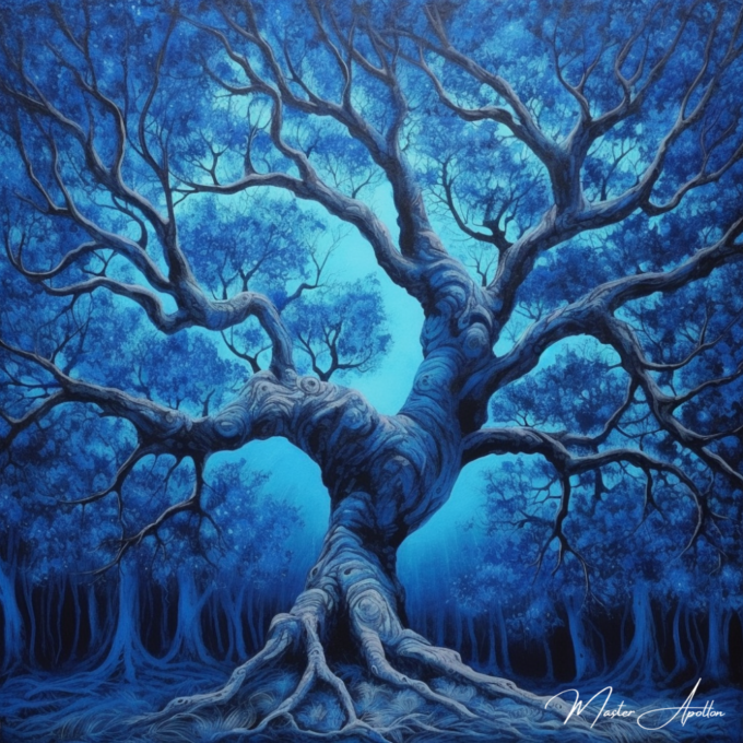 Blue tree tableau guardian of the night