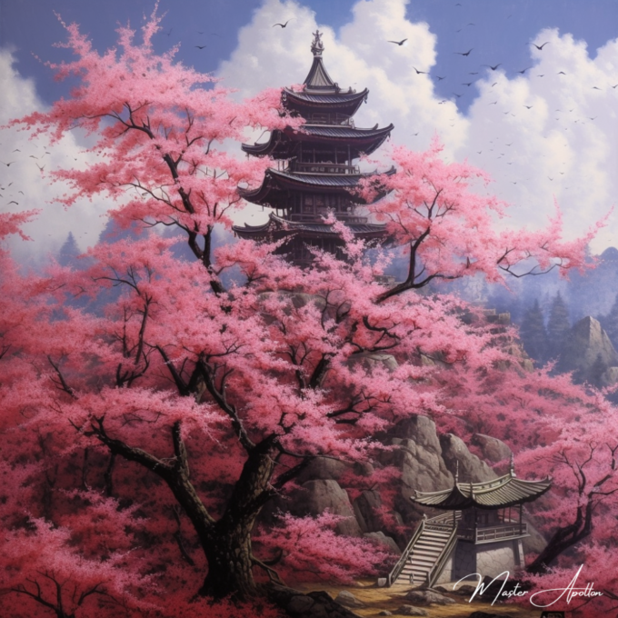 Japanese cherry tree painting