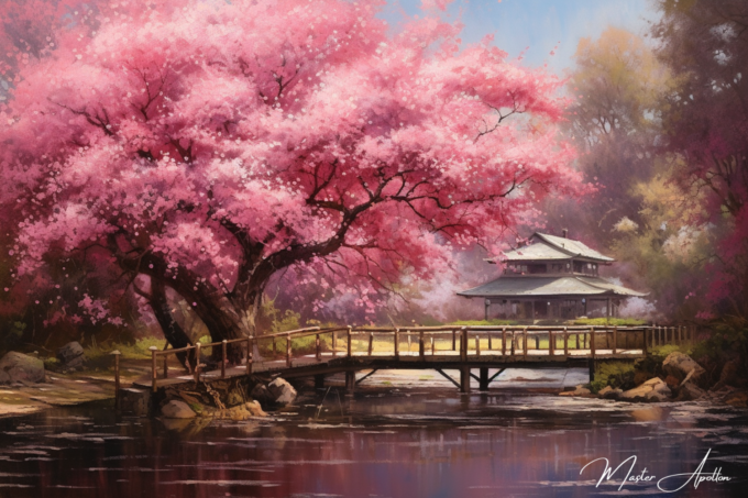 Japanese cherry blossom tree tableau