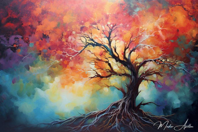 Colorful tree tableau of hope