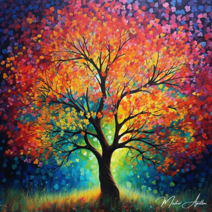 Colorful tree essence painting