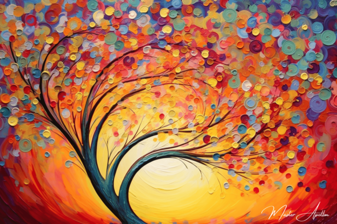 Colorful tree tableau of joy