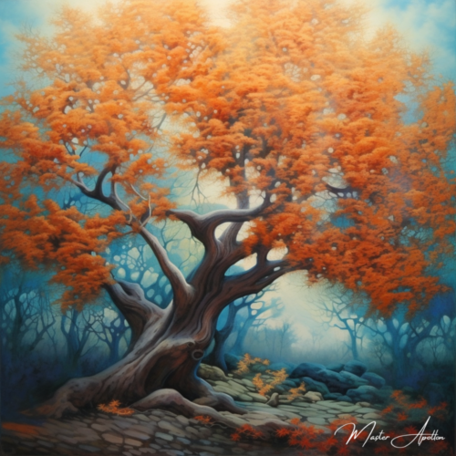 Tableau arbre contemporain orange - Reproductions de tableaux et peintures haut de gamme