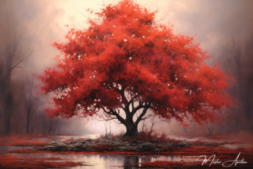 Tableau arbre contemporain rouge - Reproductions de tableaux et peintures haut de gamme