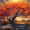 Tableau arbre en fleur orange - Reproductions de tableaux et peintures haut de gamme