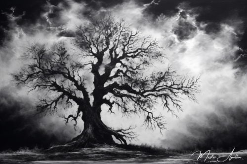 Tableau arbre noir et blanc primaire - Reproductions de tableaux et peintures haut de gamme