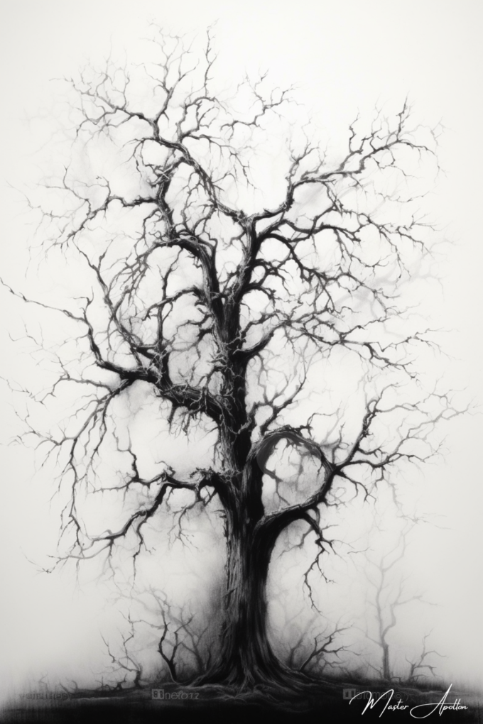 Tableau arbre noir et blanc solitude - Reproductions de tableaux et peintures haut de gamme